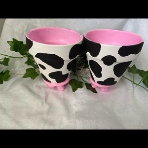 Cow print clay plant pot /planters
